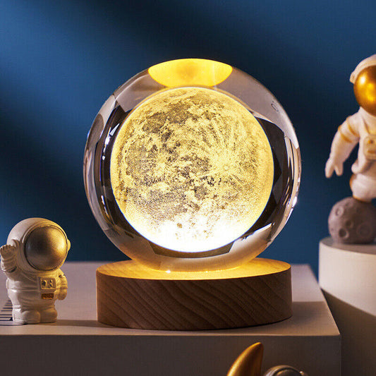 USB 3D Moon Planet Galaxy Night Light | LED Crystal Ball Table Lamp for Bedside & Home Decor