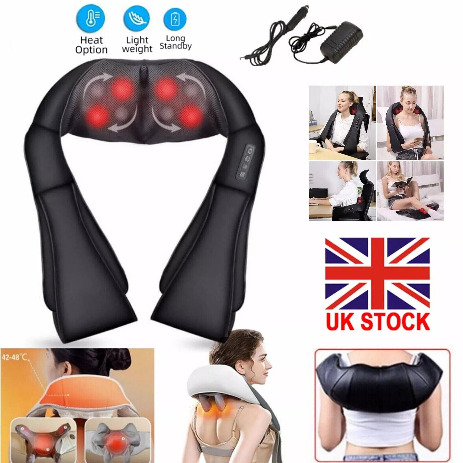 Ultimate UK Electric Shiatsu Neck & Shoulder Massager | Heated 3D Kneading for Back & Full Body Relaxation!